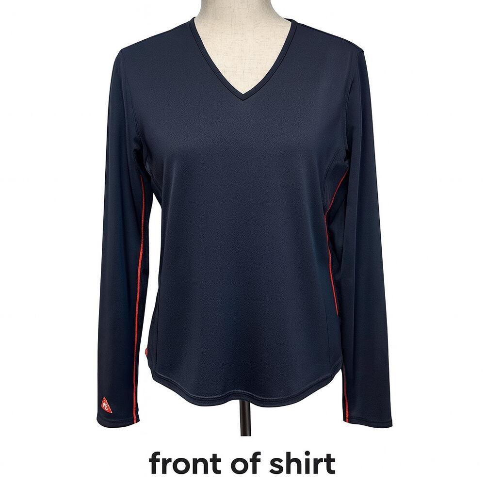 Le coq sportif Women's V-Neck Shirt Size XL Navy Red Smart Stripe